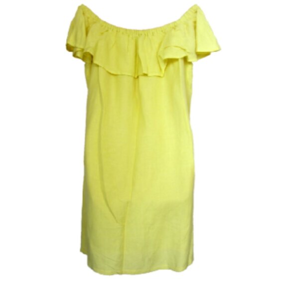 Tommy Bahama Size Medium Canary Yellow Off The Shoulder Linen Dress - Picture 3 of 4